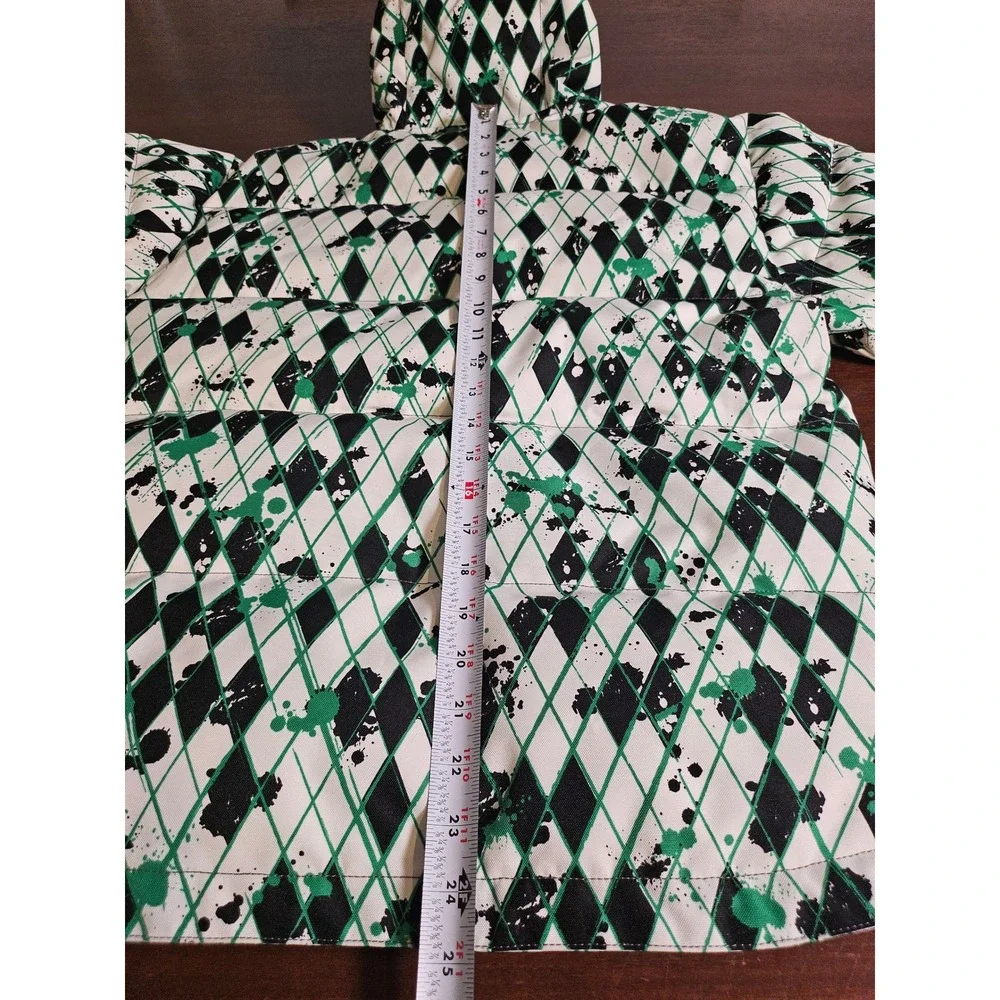 CastleX Snow Jacket Girl M Green White Black Argyle Splatter Hooded Puffer